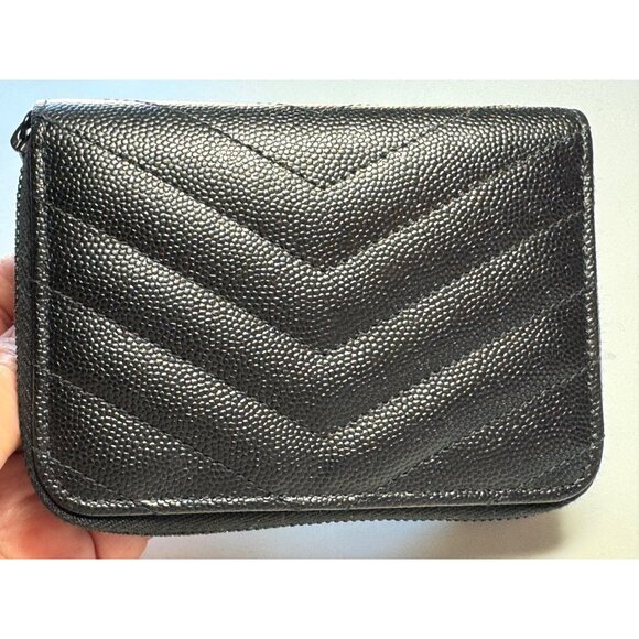 NEW Saint Laurent Black Cassandre Matelasse Compact Zip Flap Wallet Leather - Picture 4 of 16